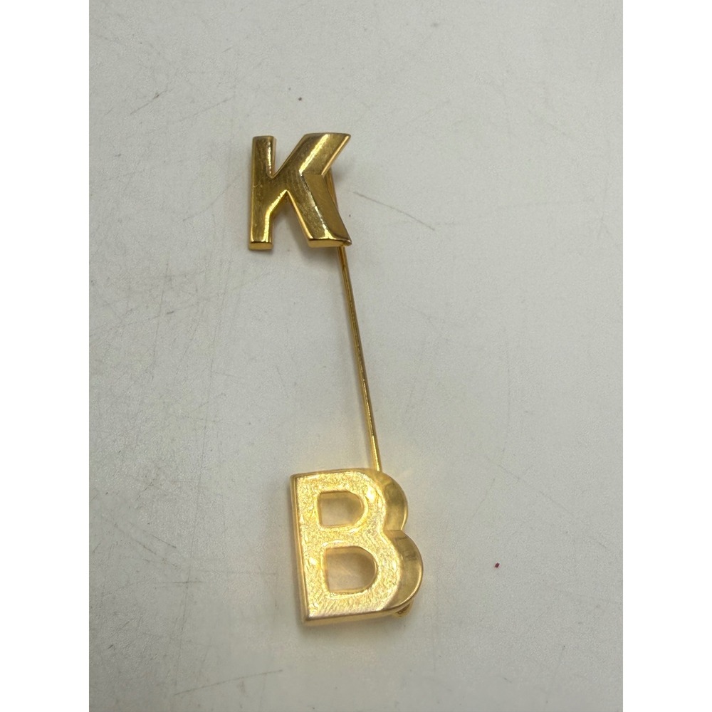 Vintage Gold Tone Monogram KB Initial Stick Pin Lapel Scarf Hat Pin Accessory